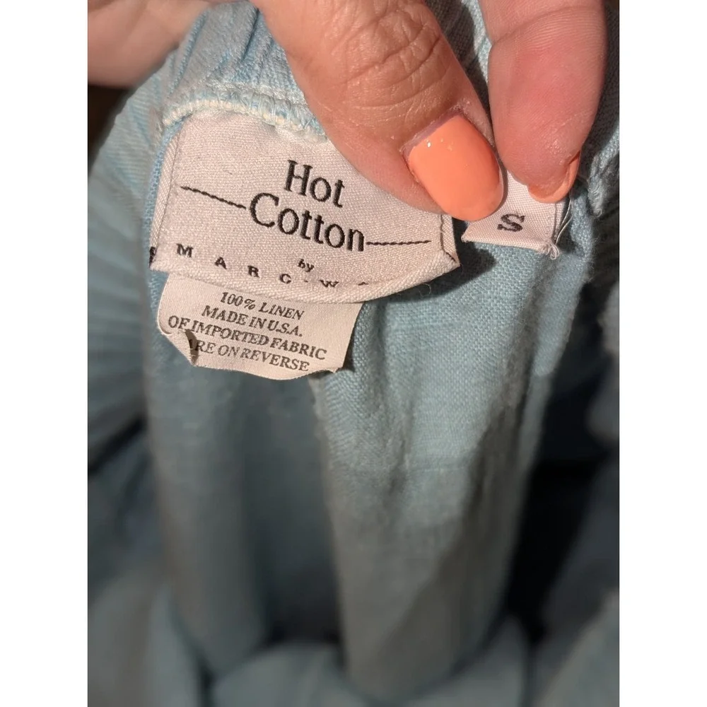 Coastal Cottagecore Linen Crop Cargo Pants Sky Blue Hot Cotton Size S
